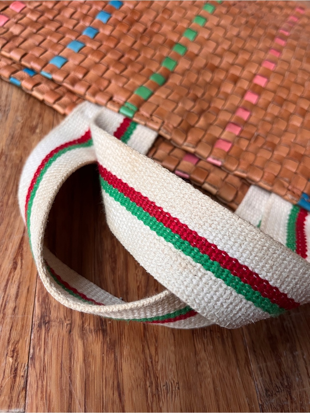 Clare V Woven Bateau Tote Natural with Pink, Blue, Green Accents - Picture 8 of 16